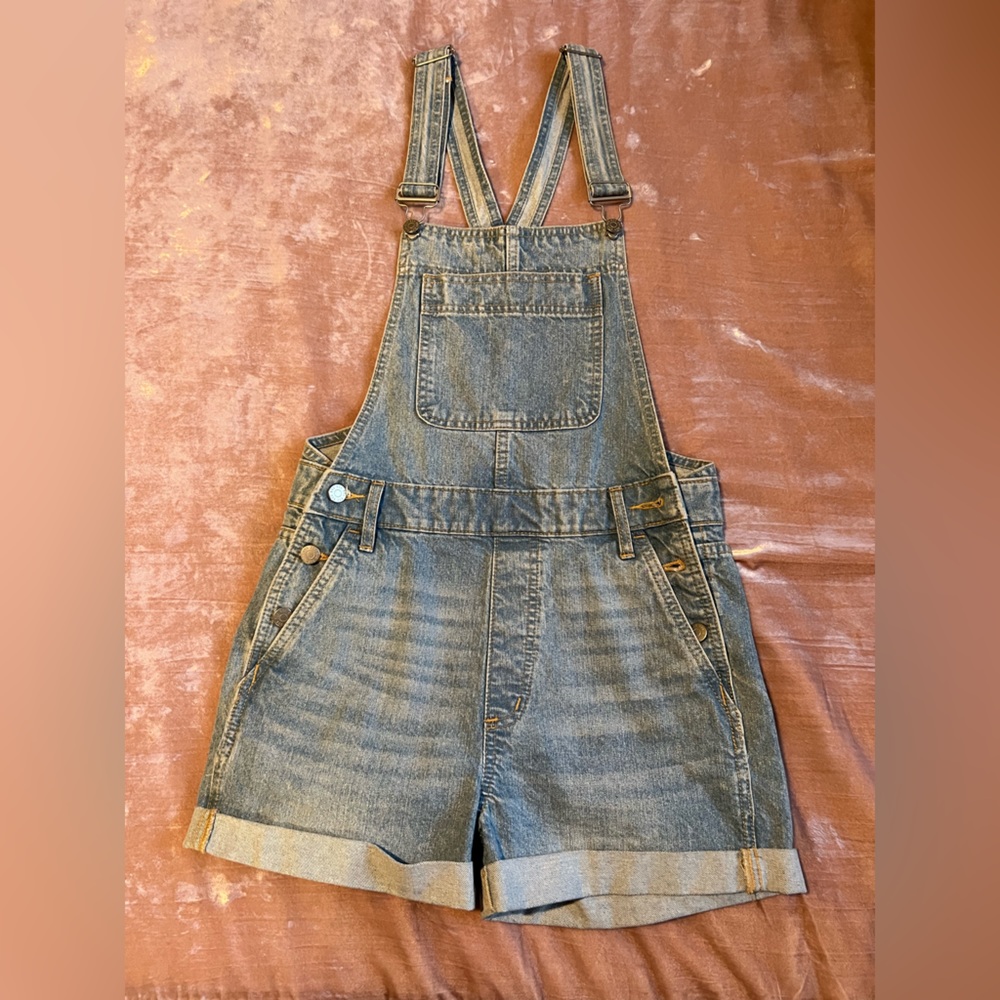 Medium wash denim overalls